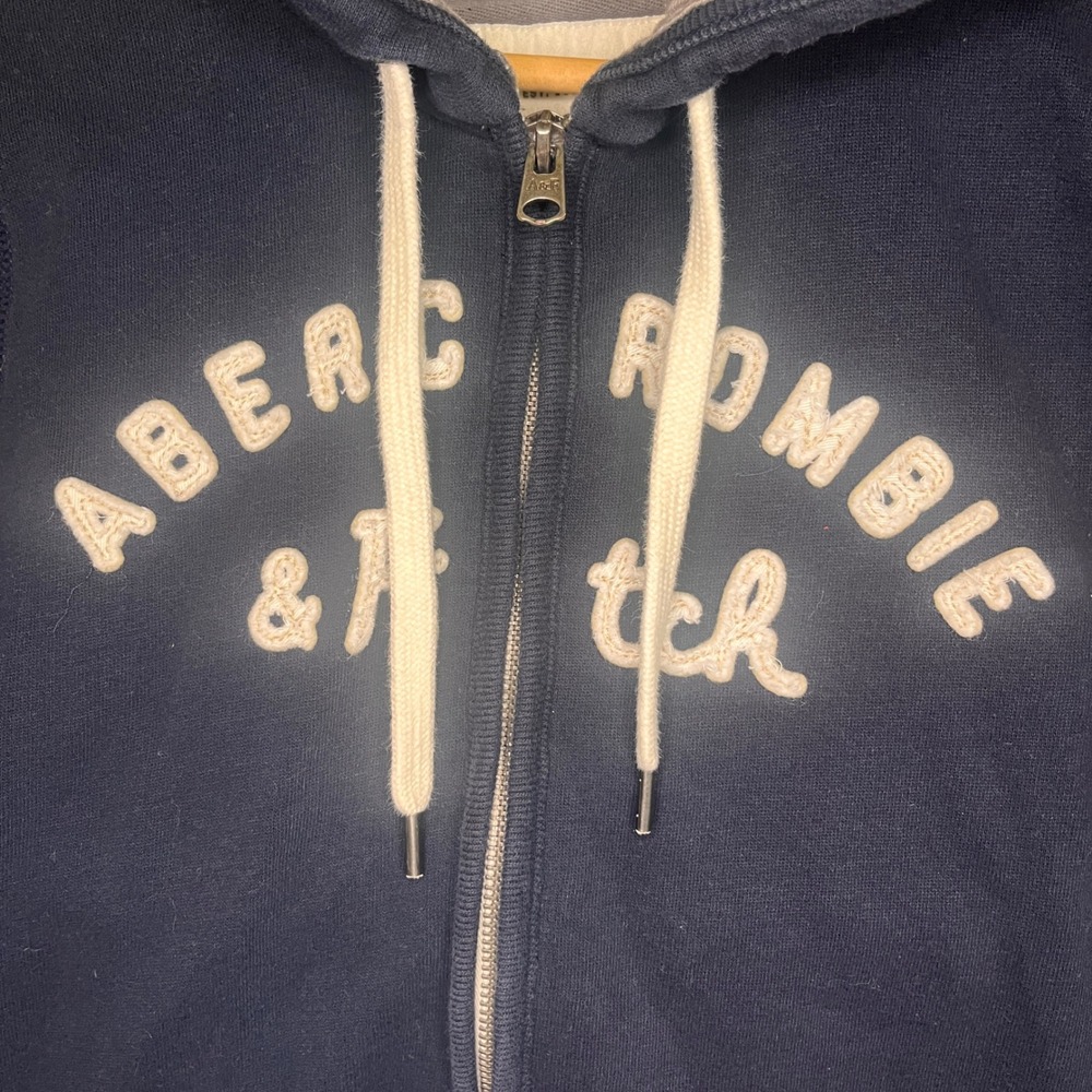 Abercrombie & Fitch Mens Navy Blue Full Zip Logo Hoodie Waffle Lined Hood Size M - Picture 10 of 14